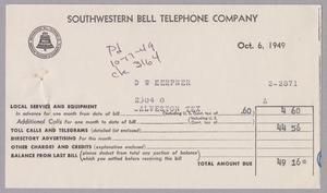 Primary view of object titled '[Invoice for Telephone Services, October 6, 1949]'.