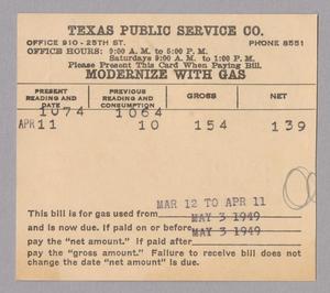 Primary view of object titled 'Texas Public Service Company Monthly Statement: April 1949'.