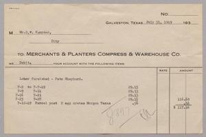 [Merchants & Planters Compress & Warehouse Co. Debit Statement, July 31, 1949]