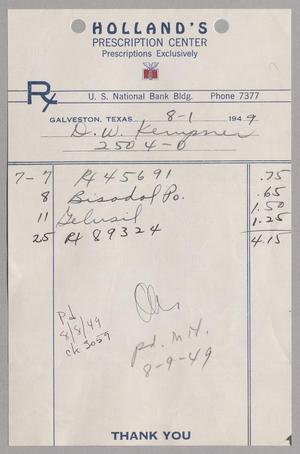 [Invoice from Holland's Prescription Center: July, 1949]