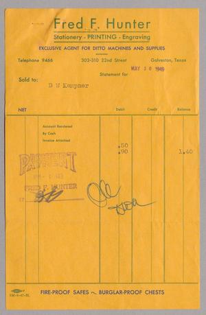 [Invoice for Fred F. Hunter, May 30, 1949]
