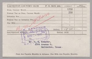 [Monthly Bill for Galveston Country Club: November 1949]