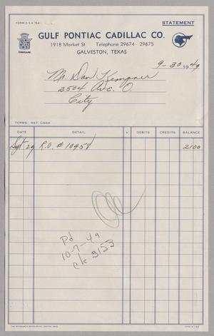 [Account Statement for Gulf Pontiac Cadillac Co., September 30, 1949]