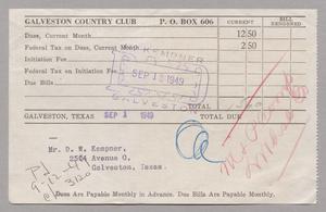 [Monthly Bill for Galveston Country Club: September 1949]