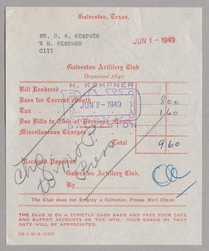 [Monthly Bill for Galveston Artillery Club: June 1949]