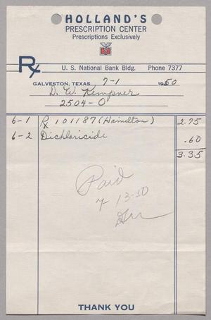 [Invoice for Medicines in a Prescription and Dichloricide, July 1, 1950]