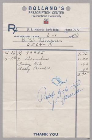 [Invoice for Tablets, Brushes, Baby Oil and Baby Powder, June 1, 1950]