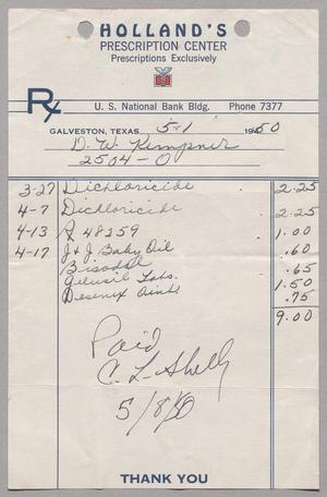 [Invoice for Tablets, Baby Oil, Dichloricide and Desenex Ointment, May 1, 1950]