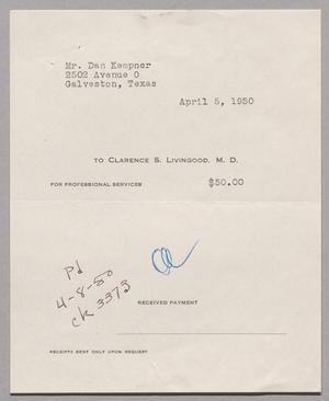 [Invoice for Professional Services from Clarence S. Livingood, M. D.]