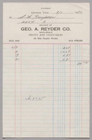 [Statement for Geo. A. Reyder Co.: February, 1950]