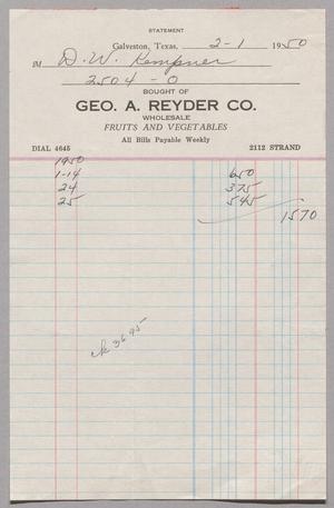 [Statement for Purchases from Geo. A. Reyder Co.]