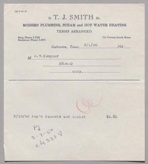 [Invoice for Repaired Faucets and Toilet, March 1950]