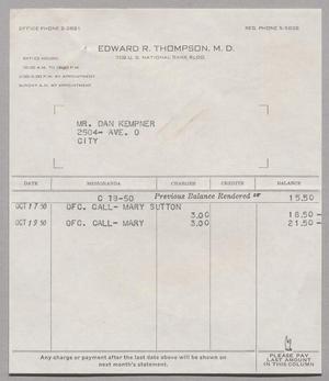 [Account Statement for Edward R. Thompson, M. D., October 1950]