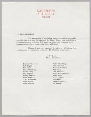 [Letter from Galveston Artillery Club, 1957]