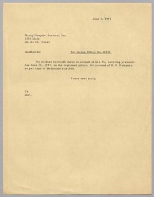 [Letter from T. E. Taylor to Group Hospital Services, Inc, June 7, 1957]