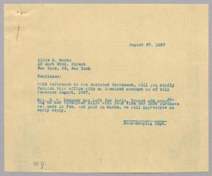 [Letter from H. Kempner to Alice H. Marks, August 27, 1957]