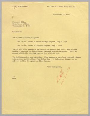 [Letter from T. E. Taylor to Passport Office, December 19, 1957]
