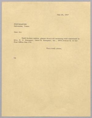 [Letter from T. E. Taylor to Postmaster, July 25, 1957]