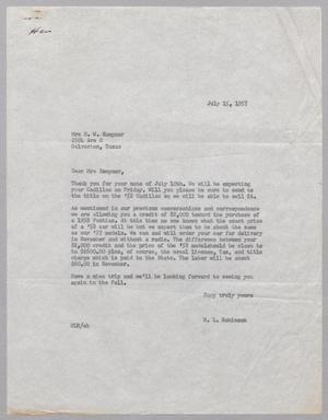 [Letter from H. L. Robinson to Jeane B. Kempner, July 15, 1957]