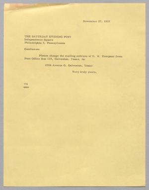 Primary view of object titled '[Letter from T. E. Taylor to The Saturday Evening Post, November 27, 1957]'.