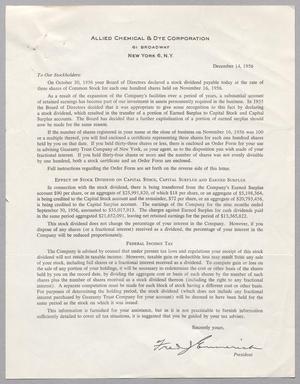 [Letter from Allied Chemical & Dye Corporation, December 14, 1956]