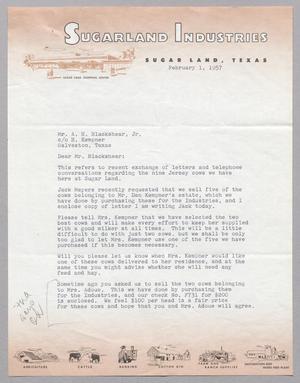 [Letter from A. H. Blackshear, Jr. to Thomas L. James, February 1, 1957]