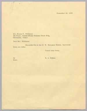 [Letter from Ray I. Mehan to Bryan F. Williams, November 30, 1959]