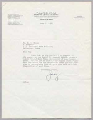 [Letter from Jay A. Phillips to Ray I. Mehan, June 7, 1960]