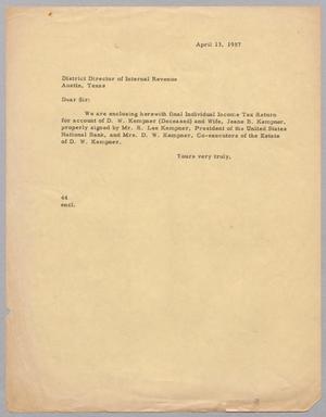 [Letter from A. H. Blackshear, Jr. to District Director of Internal Revenue, April 13, 1957]