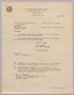 [Letter from R. L. Phinney to The United States National Bank, February 1, 1961]
