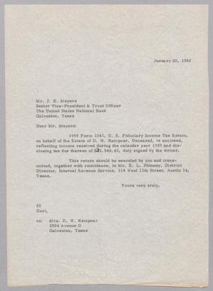 [Letter from Ray I. Mehan to J. E. Meyers, January 20, 1960]