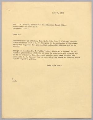 [Letter from R. I. Mehan to J. E. Meyers, July 16, 1960]