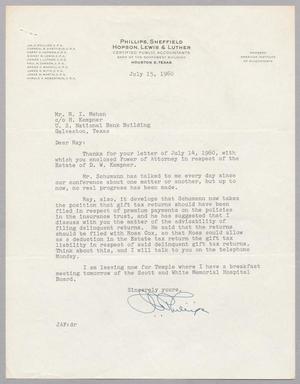 [Letter from Jay A. Phillips to Ray I. Mehan, July 15, 1960]