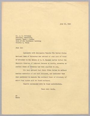 [Letter from Ray I. Mehan to Jay A. Phillips, July 14, 1960]