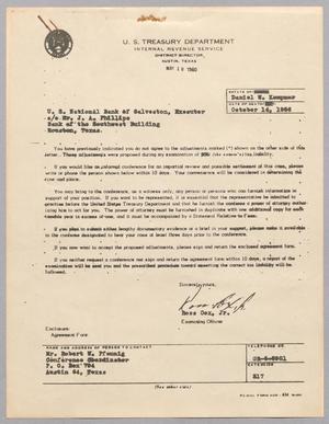 [Letter from Ross Cox, Jr. to United States National Bank of Galveston, May 18, 1960]