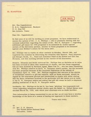[Letter from Ray I. Mehan to Dan Oppenheimer, March 16, 1960]