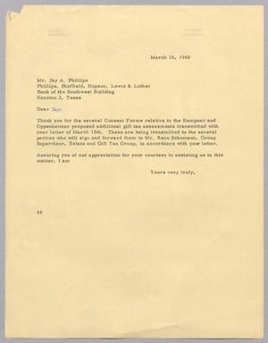 [Letter from Ray I. Mehan to Jay A. Phillips, March 16, 1960]