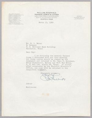 [Letter from Jay A. Phillips to R. I. Mehan, March 15, 1960]