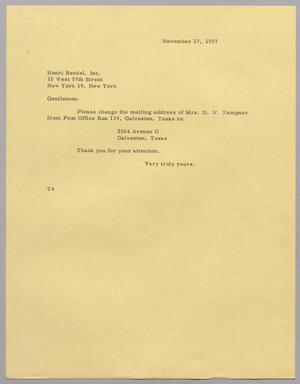 [Letter from T. E. Taylor to Henri Bendel Inc., November 27, 1957]