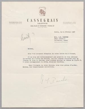 [Letter from Cassegrain to Mrs. D. W. Kempner, February 14, 1957]