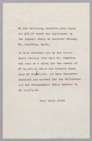 [Letter from Cassegrain to Mrs. D. W. Kempner, February 5, 1957]