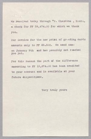 [Letter from Cassegrain to Jeane B. Kempner, February 1957]