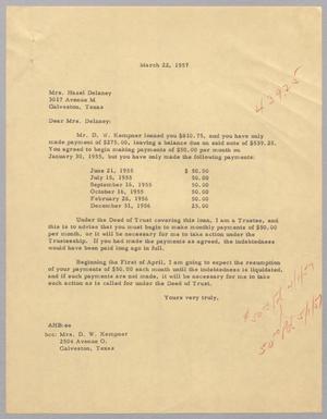 [Letter from A. H. Blackshear, Jr. to Mrs. Hazel Delaney, March 22, 1957]