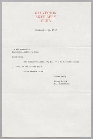 [Letter from Harry Black, September 26, 1957]