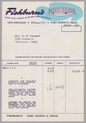 [Account Statement for Fishburn's, March 1952]