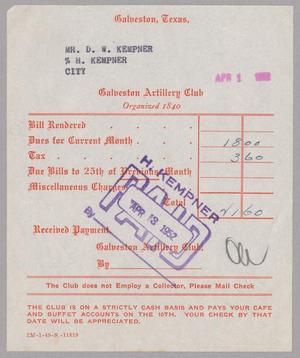 [Invoice for Total Dues, April 1952]