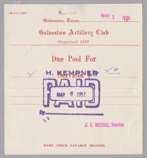 [Bill for Club Services, March 1, 1952]