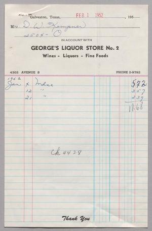 [Invoice for Balance Due to George's Liquor Store, February 1952]