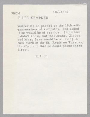 [Letter from Robert L. Kempner, October 24, 1956]