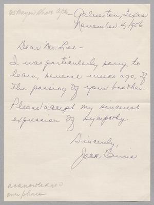 [Letter from Jack T. Currie to R. Lee Kempner, November 4, 1956]